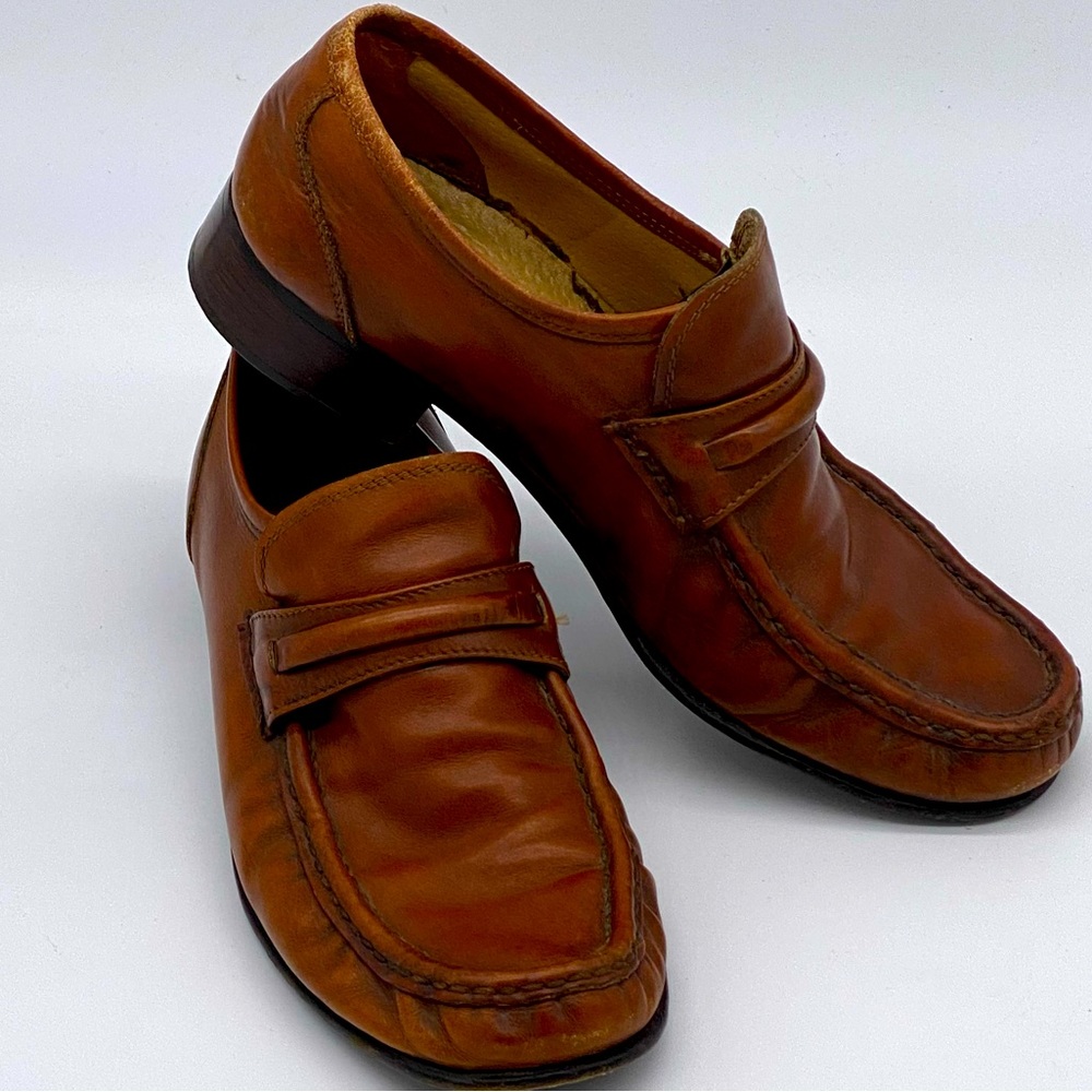 Vintage Allan Temple Imperial Mens Brown Leather Slip On Penny Loafers Italy 7.5